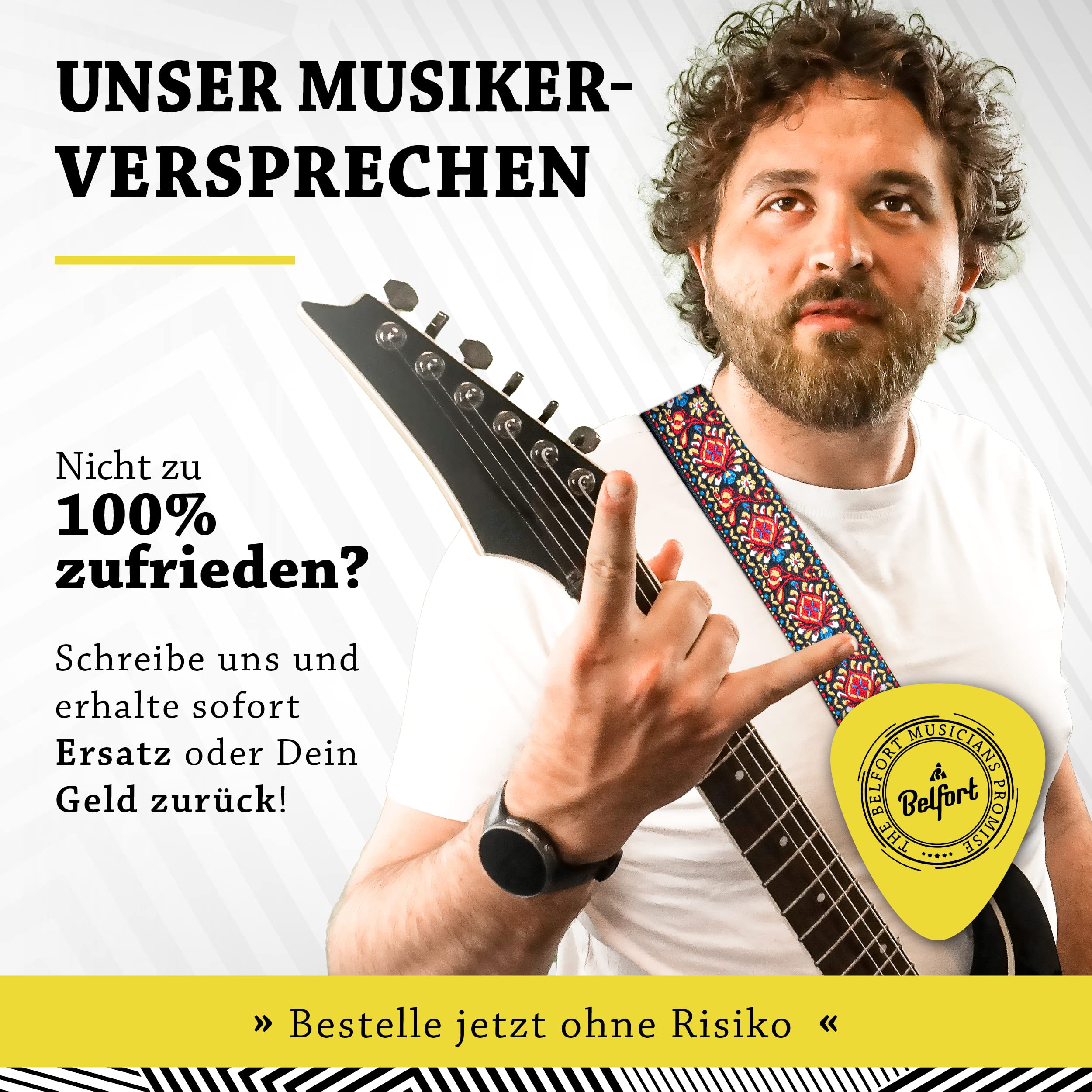 BELFORT® Uchwyt ścienny do gitary [2 sztuki] + szkoła gitarowa — uchwyt ścienny na gitarę – uchwyt ścienny na gitarę, odpowiedni do wszystkich instrumentów strunowych