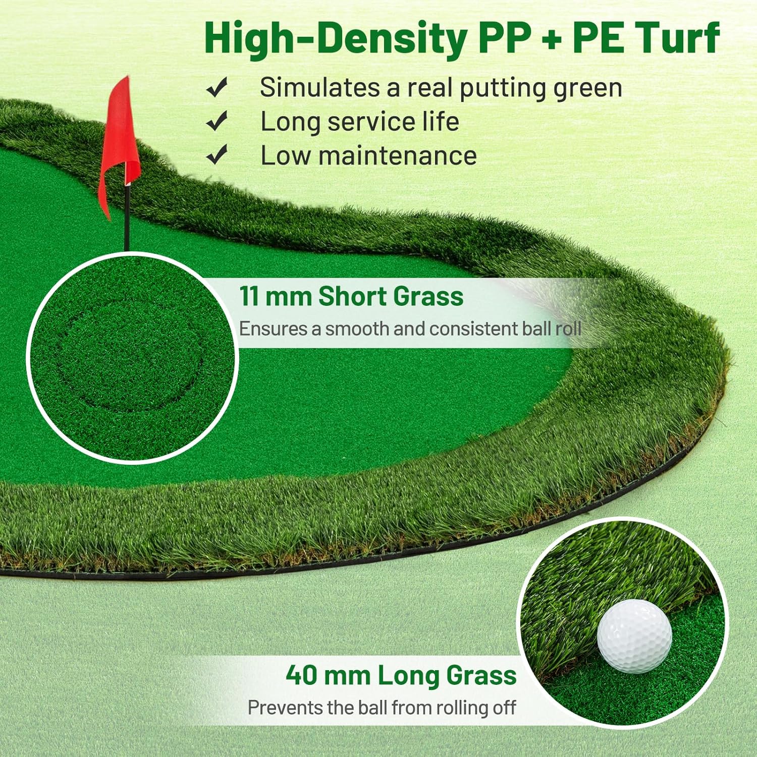 Tangkula 10 FT Golf Putting Green, Large Professional Golf Training Mat with Realistic Artificial Grass Turf, 3 Holes, 3 Flags and Cups for Indoor Outdoor Putting Practice
