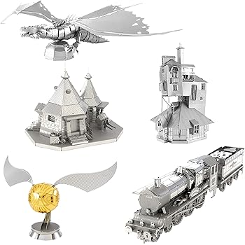 Amazon Com Fascinations Metal Earth 3d Metal Model Kits Harry Potter Set Of 5 The Burrow Hogwarts Express Train Hagrid S Hut Golden Snitch Gringotts Dragon Toys Games