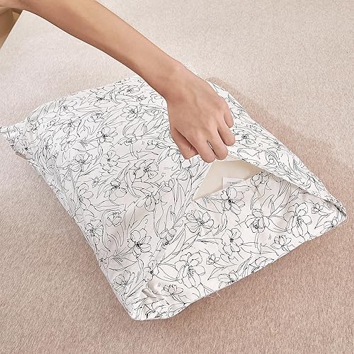 Miniatura 7 de ECOCOTT Paquete de 2 fundas de almohada tamaño California King con estampado floral blanco y negro, 100% algodón, cierre de sobre (California King,