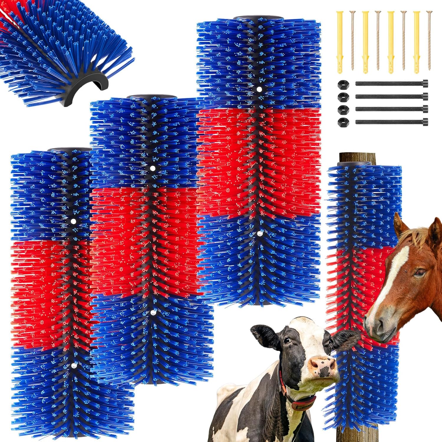 3 Pack Horse Scratching Post Livestock Scratching Brushes for Grooming 17.3 x 7.8 Inch Cow Cattle Goat Scratcher Brush for Back Itchy Relief (Blue and Green)