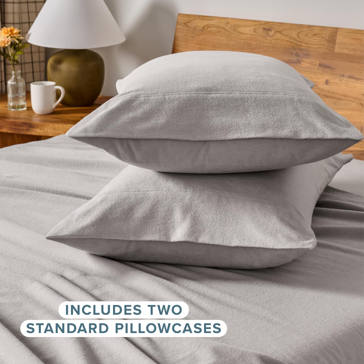 Condition photo showing As Is for bare home flannel king pillowcases set of 2-100% cotton - velvety soft & cozy - double brushed heavyweight flannel pillowcases (king pillowcase set of 2, light grey) king - 2 pack 03 - light grey