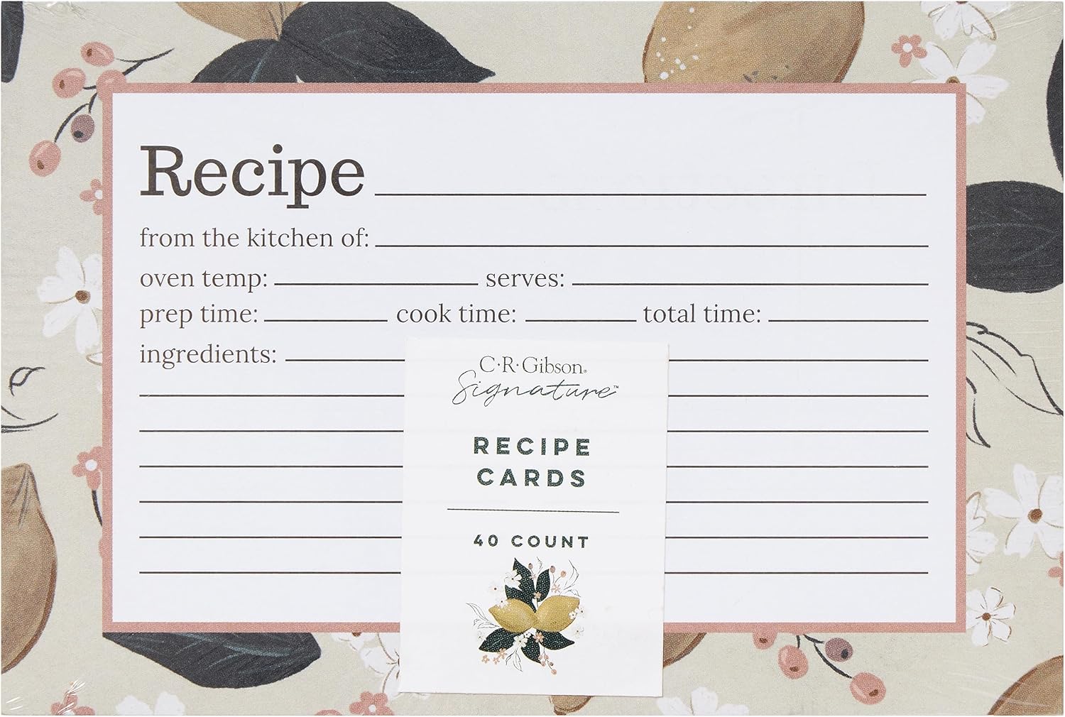 C.R Gibson Recipe Cards - 4 x 6 Double Sided Blank Kitchen Recipe Card Set, 40-Count, Lemons