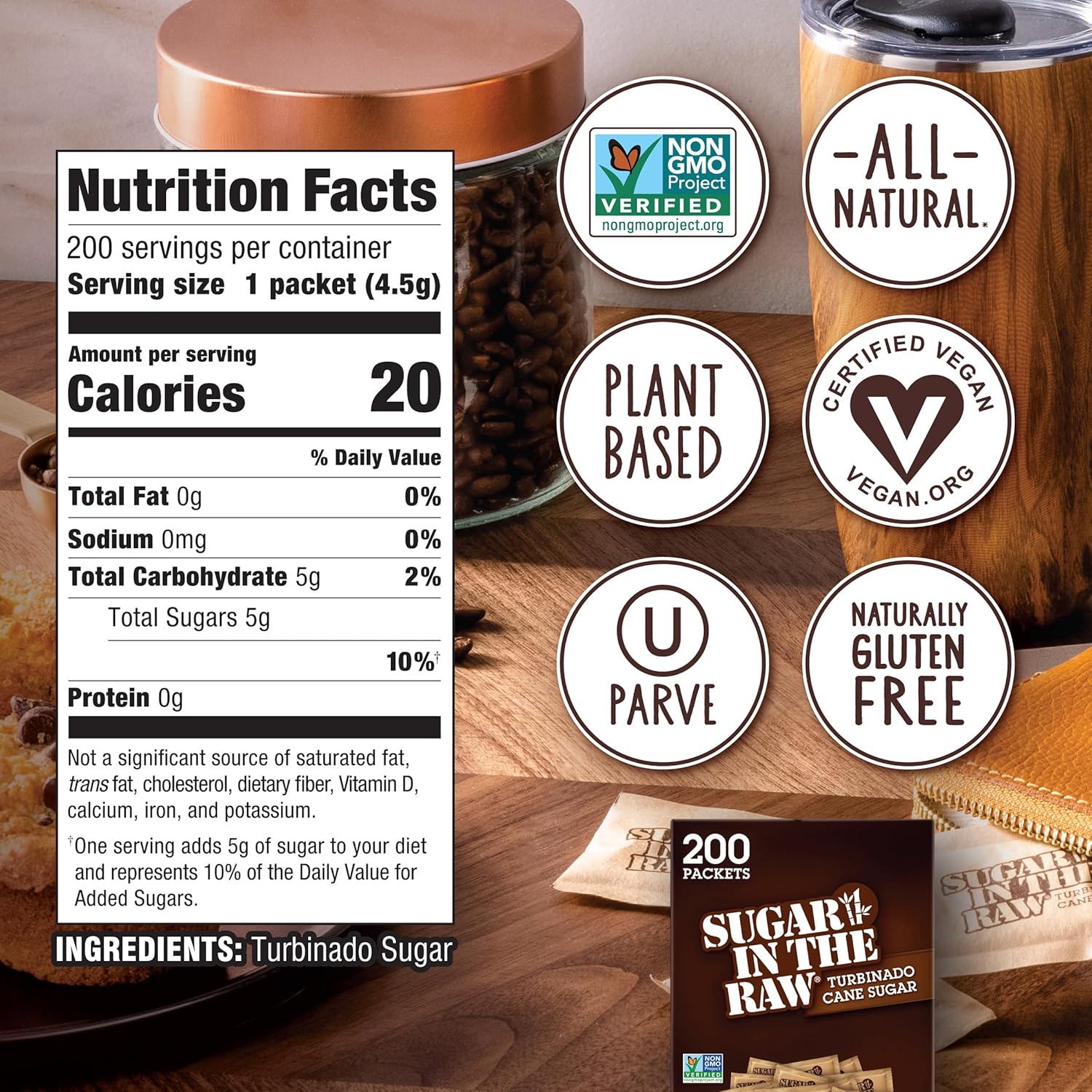 In the Raw Sugar and Stevia Sweetener Bundle – 200 Turbinado Packets + 200 Stevia Packets (2 Piece Set)