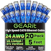 Vista 46 de GEARit Cable Ethernet Cat 6 (paquete de 10 unidades de 6 pies), parche de red Cat6, 10 Gbps, RJ45, cable sin enganches, conectores chapados en oro