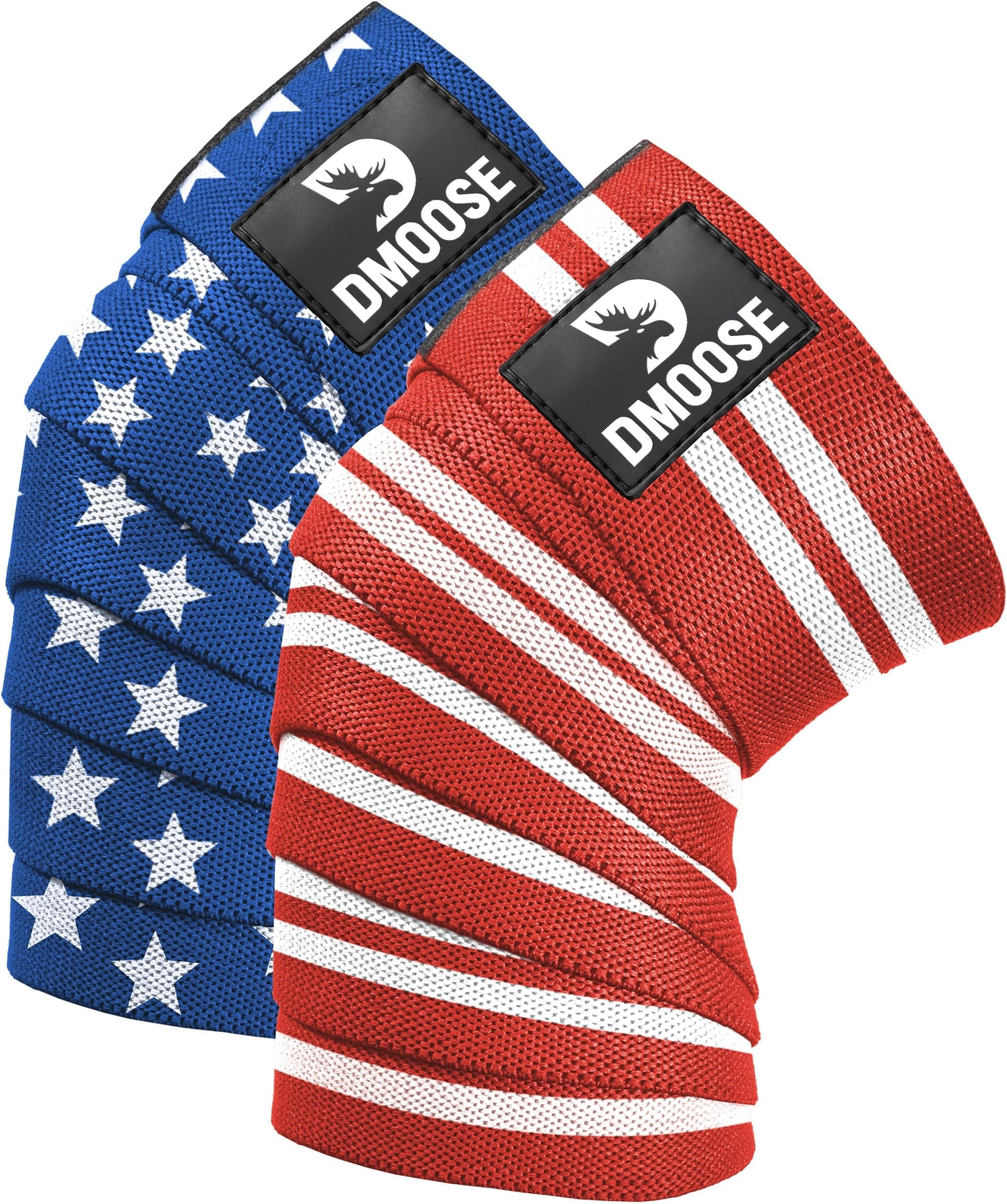 DMoose Fitness Knee Wraps for Weightlifting, Powerlifting, Deadlifting, bodybuilding, and Gym Workouts, 78 Inches Length (Pair), Reinforced Fastening knee wraps for Men and Women