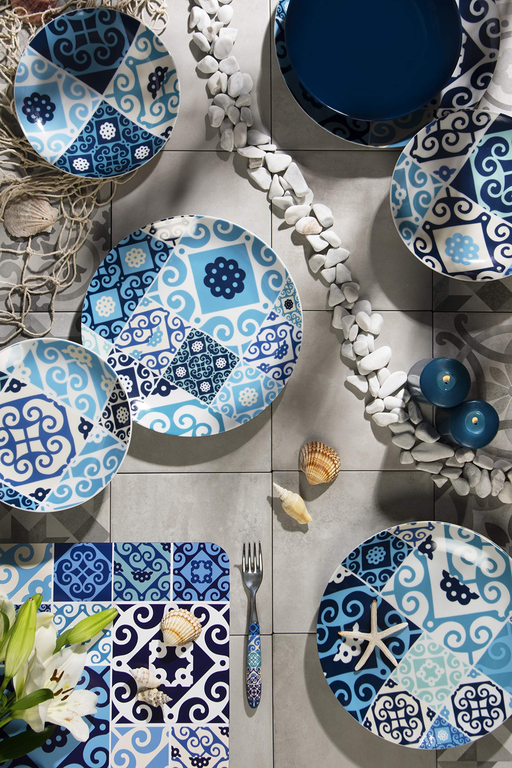 Servizio Da Tavola 18 Pezzi Quid Brezza Cielo | Ceramica Blu Per 6 Persone | Piatti Piani, Fondi E Dessert