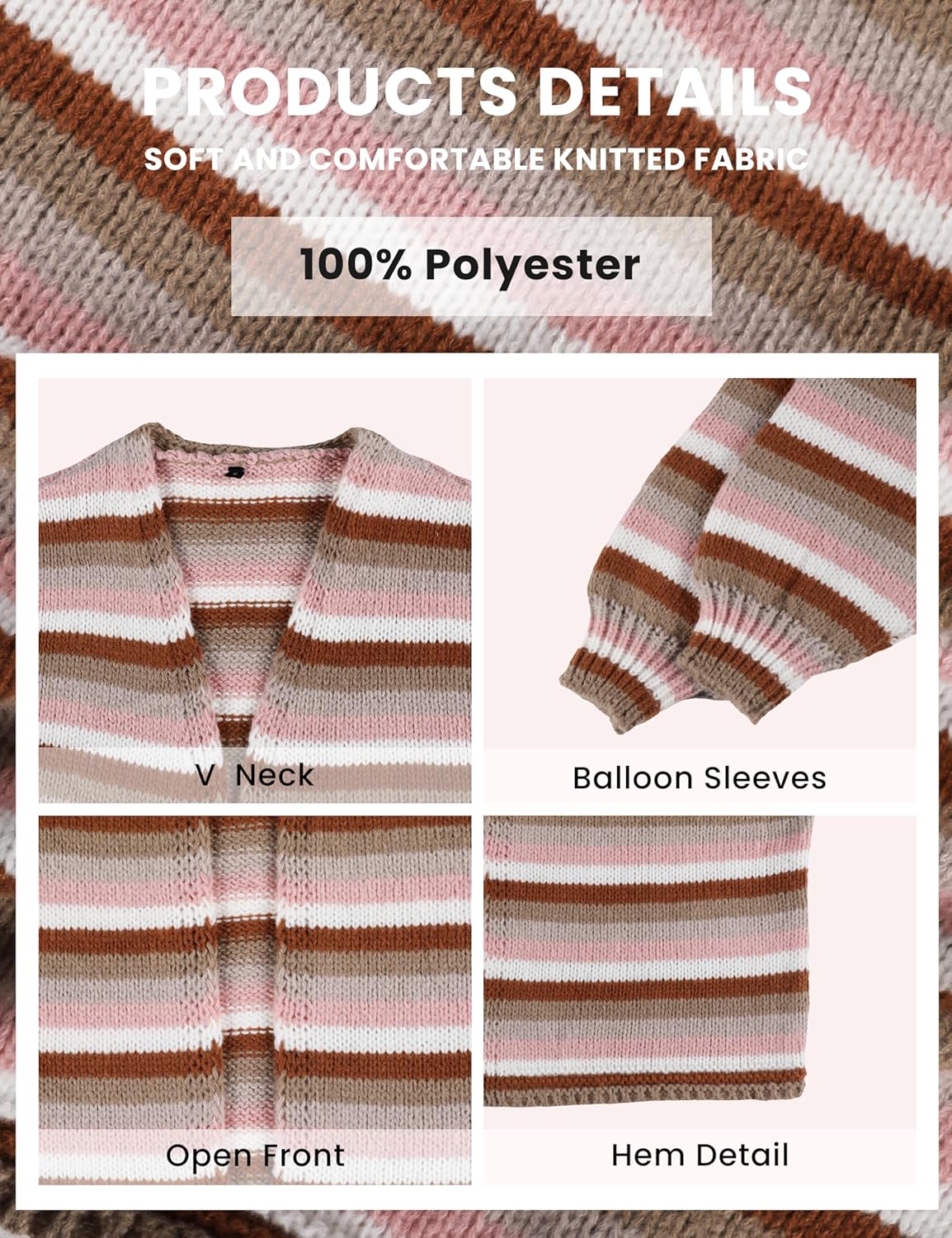 Yeokou Womens Striped Cardigan Sweaters Open Front Lightweight Knit Rainbow Color Block Casual Fall Layering Top - Image 5