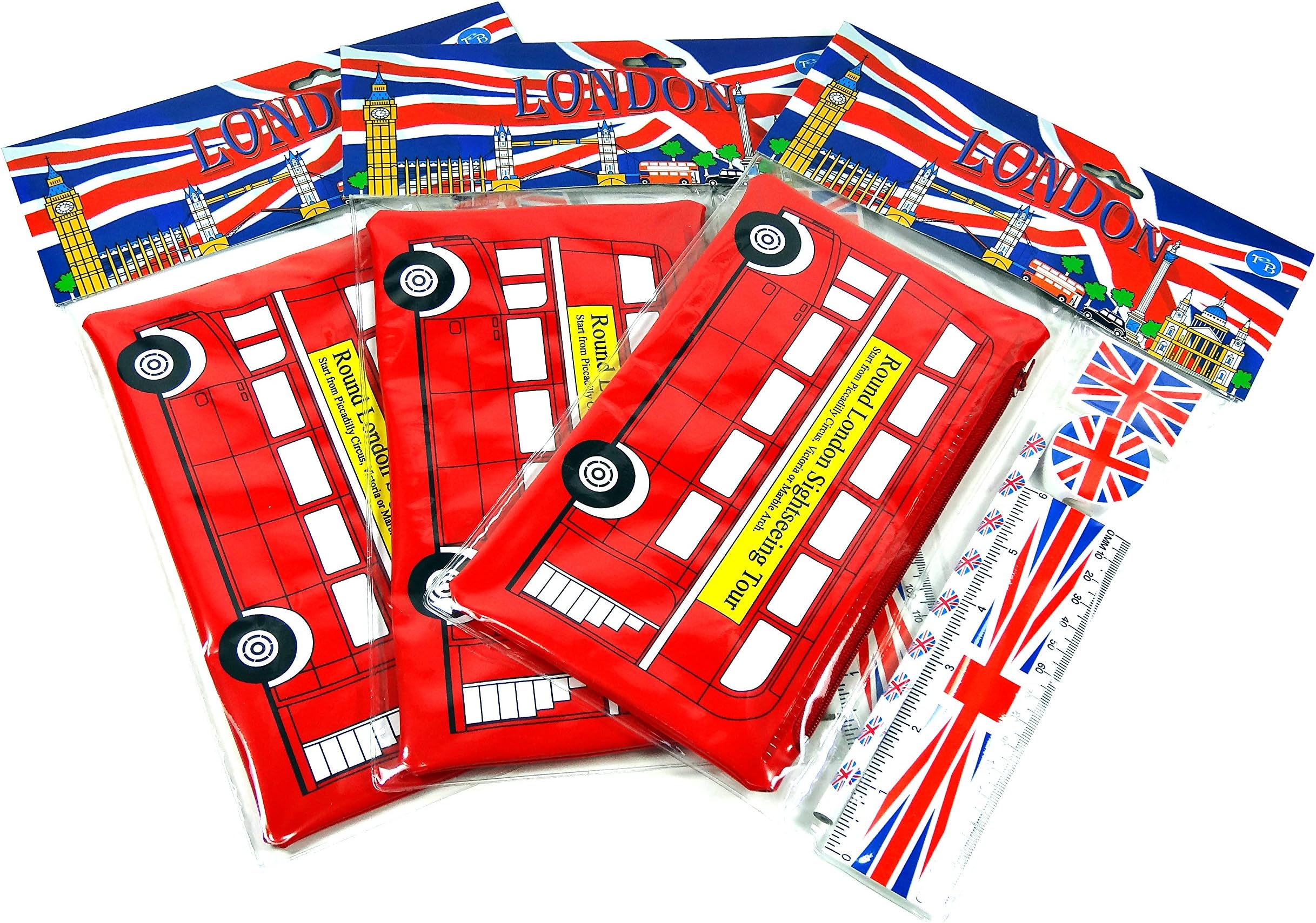 School Kits and Pencil Case (Pack of 3) - London Red Bus Pencil Case and Union Jack Accessories - 680