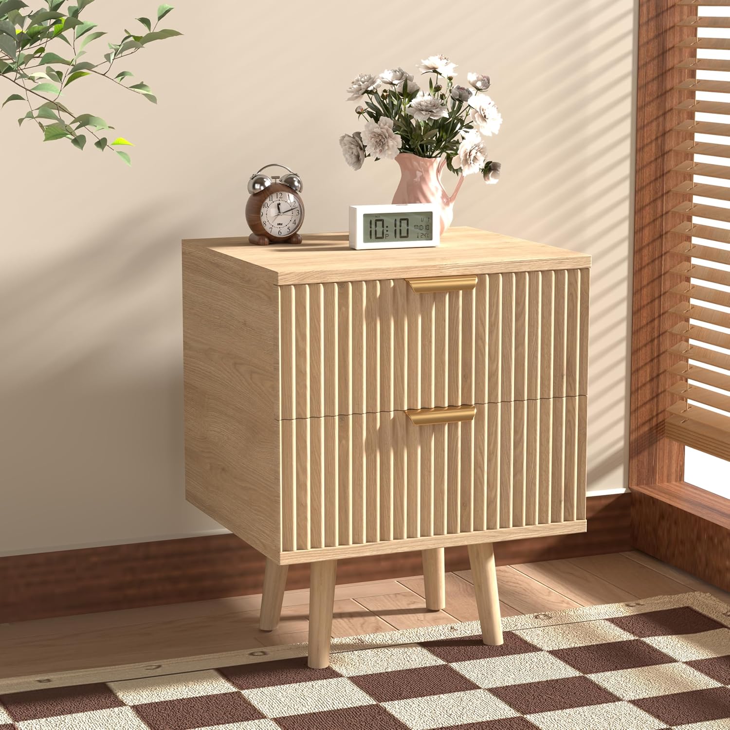 15x14x23Inch Wooden Fluted Dresser for Bedroom,Modern Wide Chest of 2 Drawers Dressers for Bedroom Furniture,Dresser with Storage, Easy to Assemble Dressers for Living Room,Hallway