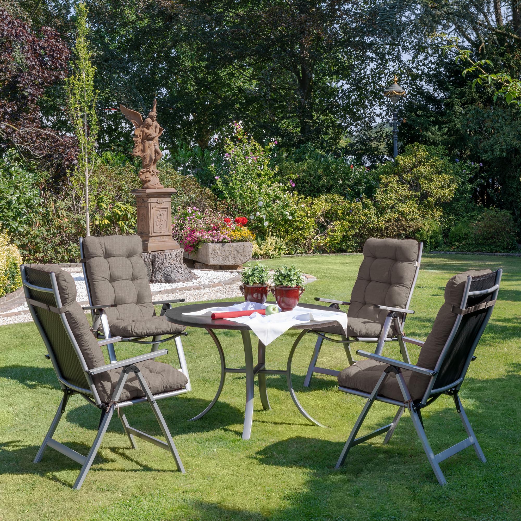 Beautissu Set de 4 Cojines sillas Jardin Flair HL - Cojín para sillas de terraza o Cojines Exterior con Respaldo Alto - 120x50x8 cm - Relleno de Copos de gomaespuma - Azul Paloma