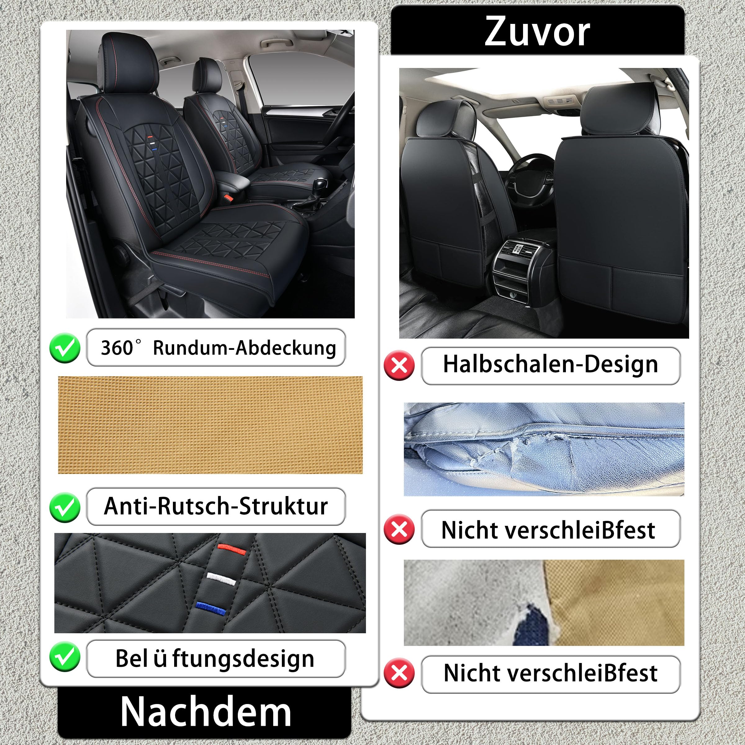 5-częściowy komplet pokrowców na fotele samochodowe, uniwersalny zestaw kompletny, pasuje do Skoda Fabia Octavia Rapid Spaceback Superb Yeti, czarny – pokrowce na fotele z PU skóry (kompletny