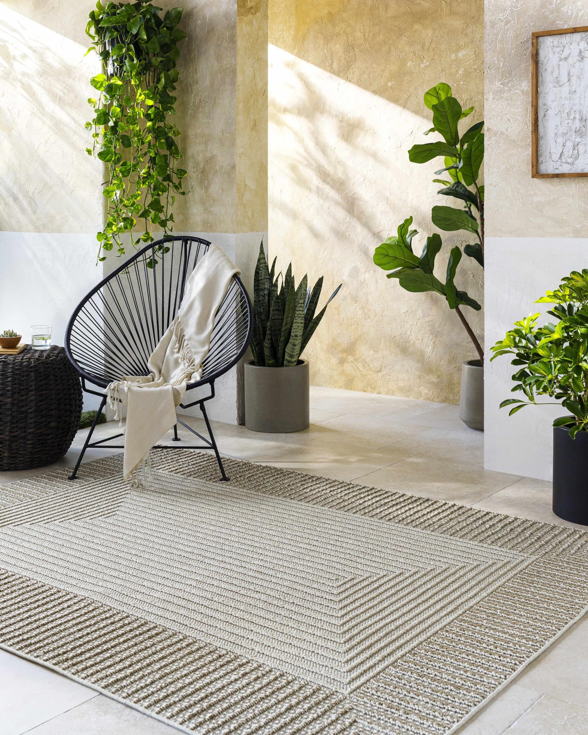 Hauteloom Gurij Hallway, Kitchen Patio Outdoor Runner Rug - Brown, Beige - 2'7