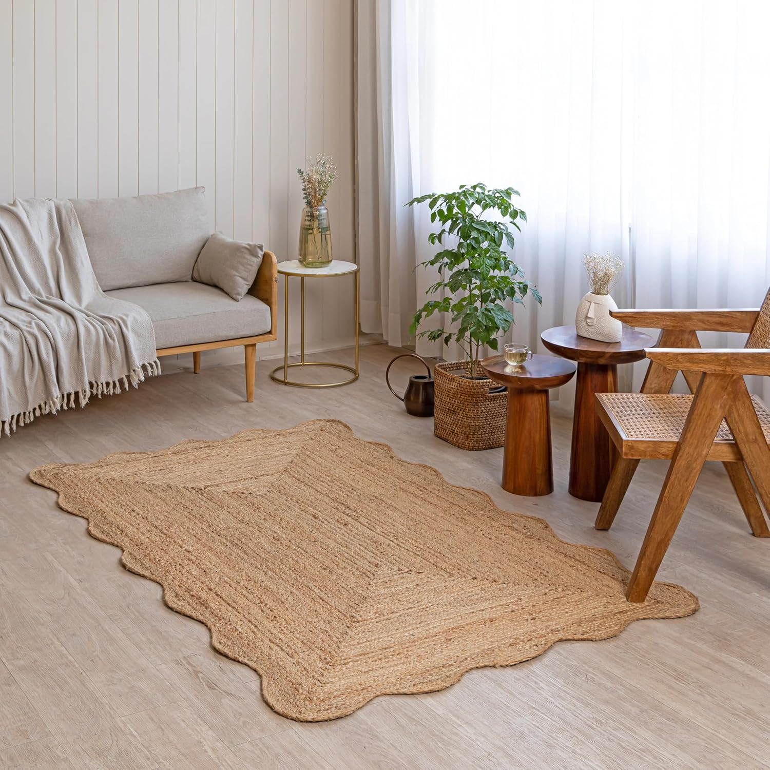 GI Looms Natural Jute Rug with Scalloped Edges – Eco-Friendly Hand Braided Design for Living Room, Bedroom & Entryway (2 X 3 Ft)