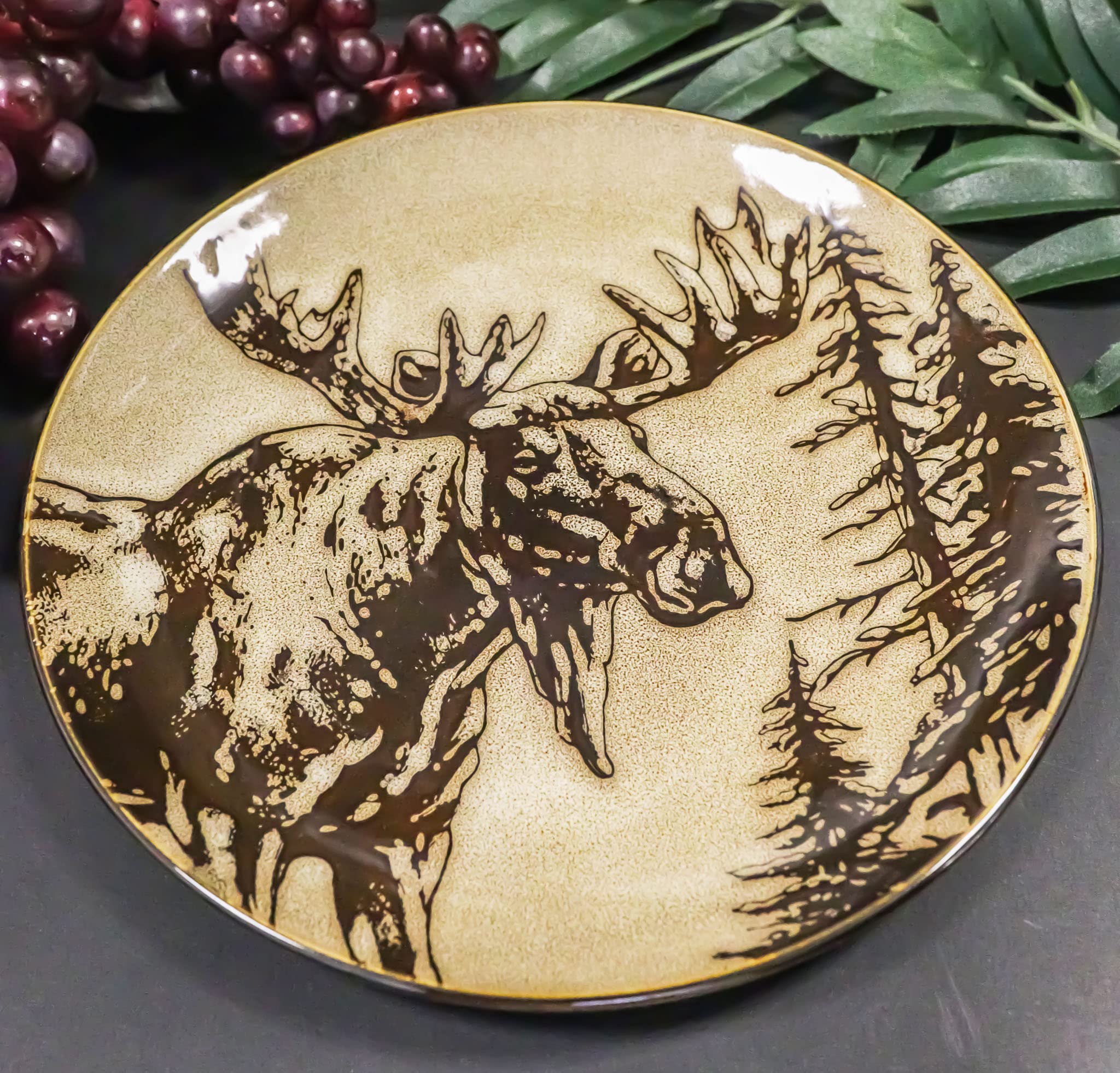 Ebros Gift Rustic Emperor Giant Stag Elk Moose Deer Abstract Art Brown Dinnerware Or Drinkware Ceramic Earthenware Kitchen And Dining (Pack Of 2 Round Dinner Plates 10.5" D)