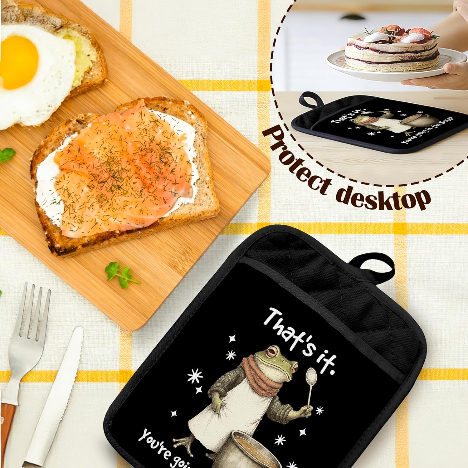 Dark Humor Funny Frog Pot Holders Heat Resistant, Frog Lover Gifts, You're Going in the Soup Weirdcore Animal Oven Potholder Hot Pads for Kitchen Countertops Baking Cooking