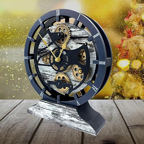 Vista 63 de ImprovingLife The Gears Reloj de escritorio de 10 pulgadas con engranajes móviles reales convertibles en reloj de pared (gris carbón)
