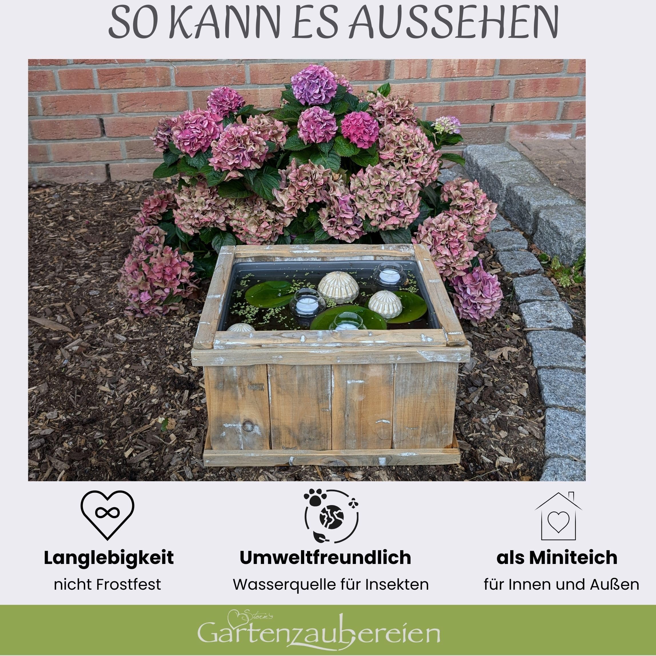 Storm's Gartenzaubereien Miniteich Kompletset - Inklusive 3 cremefarbene Schwimmkugeln & Teelichtschalen aus Glas - Perfekt für Balkon- und Terrassenteich - Teichdeko