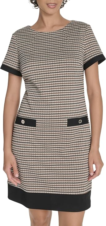 Tommy Hilfiger Womens Short Sleeve Jewel Neck Novelty Button Mini Shift Dress