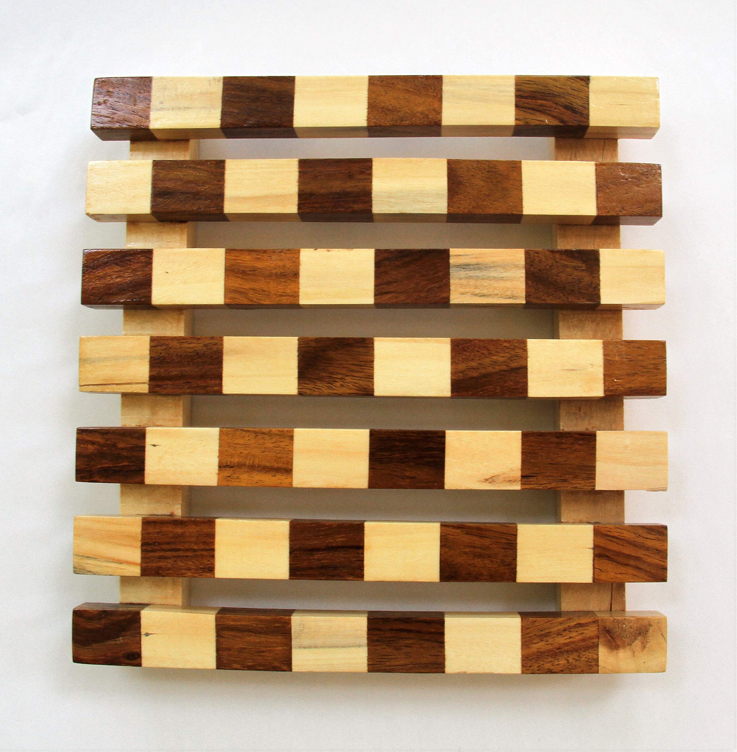 IVEI Drewniana podstawka na stół w jadalni, kombinowana drewniana taca do serwowania, odporna na wysokie temperatury, mata do gorącego garnka na stół do jadalni, odwracalna podstawka, podkładka na gorące naczynia, ochraniacz na blat (kwadratowa)