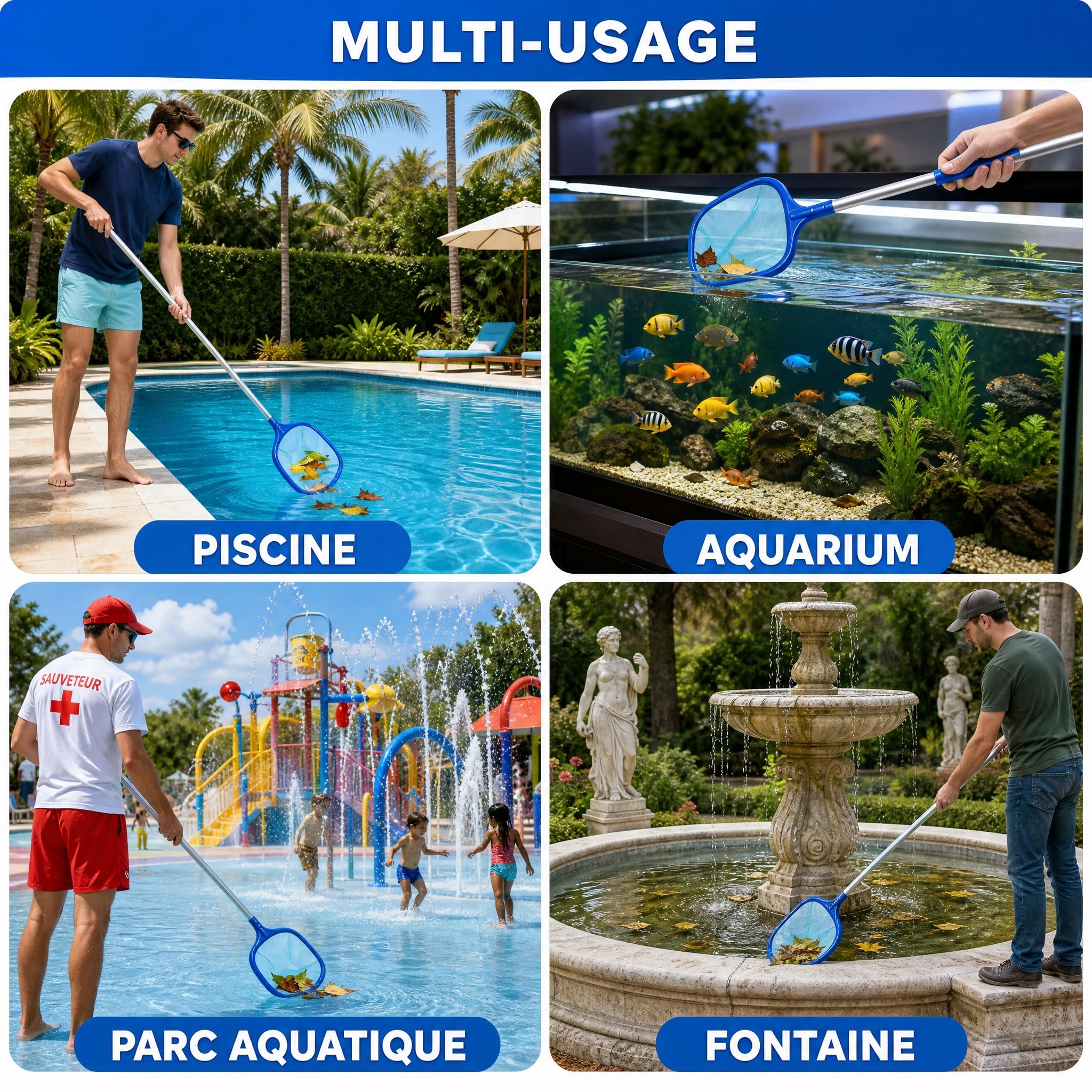 Épuisette de Piscine, 140 cm Epuisette Piscine Surface, Skimmer pour Bassin, Filet Piscine avec Télescopique en Aluminium Perche, Kit Nettoyage Professional pour Piscine, Fontaine, Étang, Spa