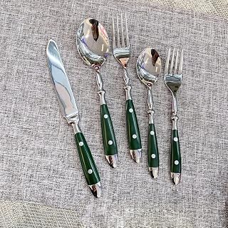IKXO 20 Pieces Green Gum Wood Handle Silverware Set for 4, Exquisite Ergonomic Flatware Set Food-Grade Stainless Steel Cutlery Set, Tableware Eating Utensils, Mirror Finished, Dishwasher Safe