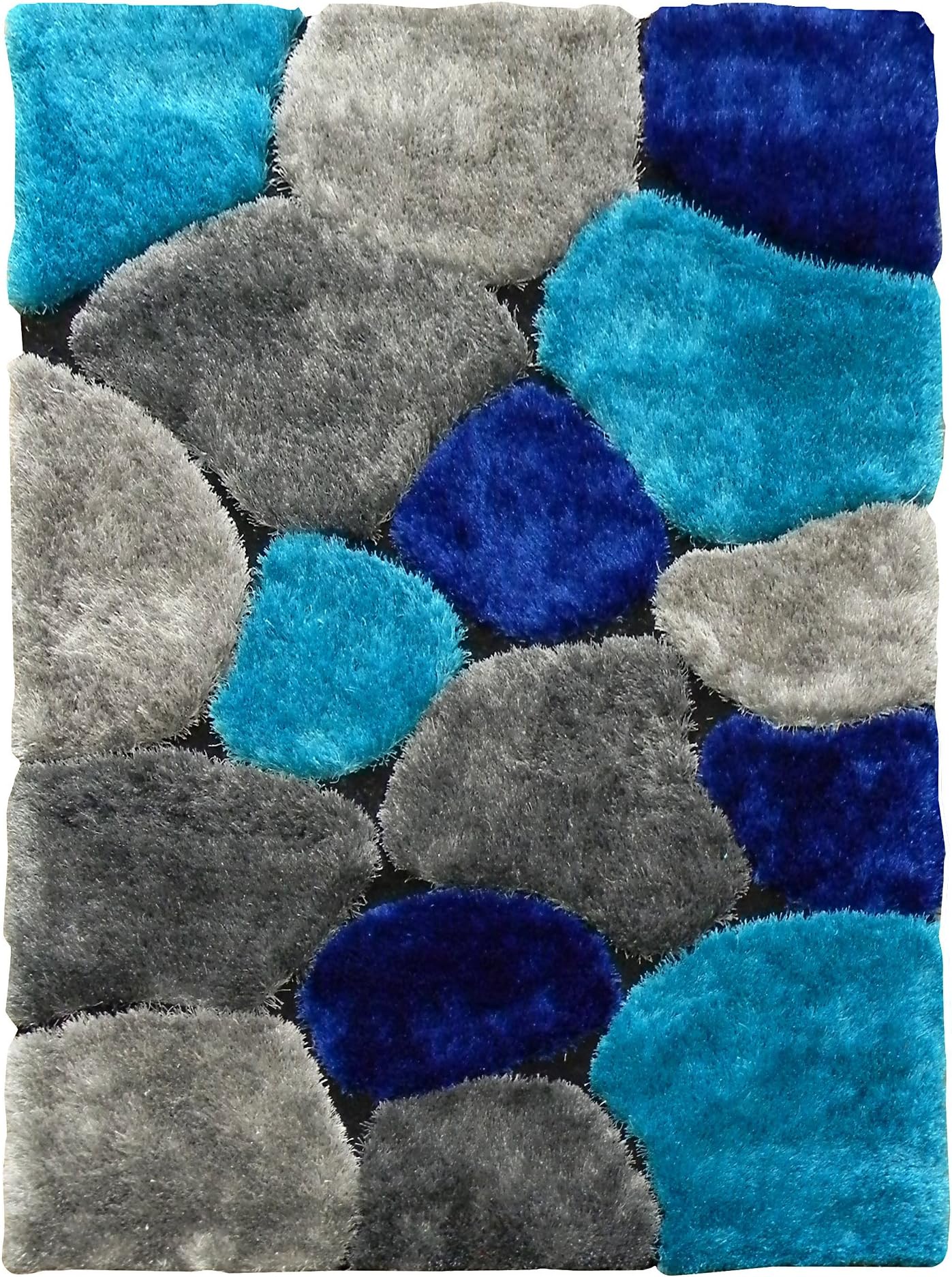 Flash Shaggy 658 Abstract Color Block Design Area Rug, 5 by 7-Feet, Blue