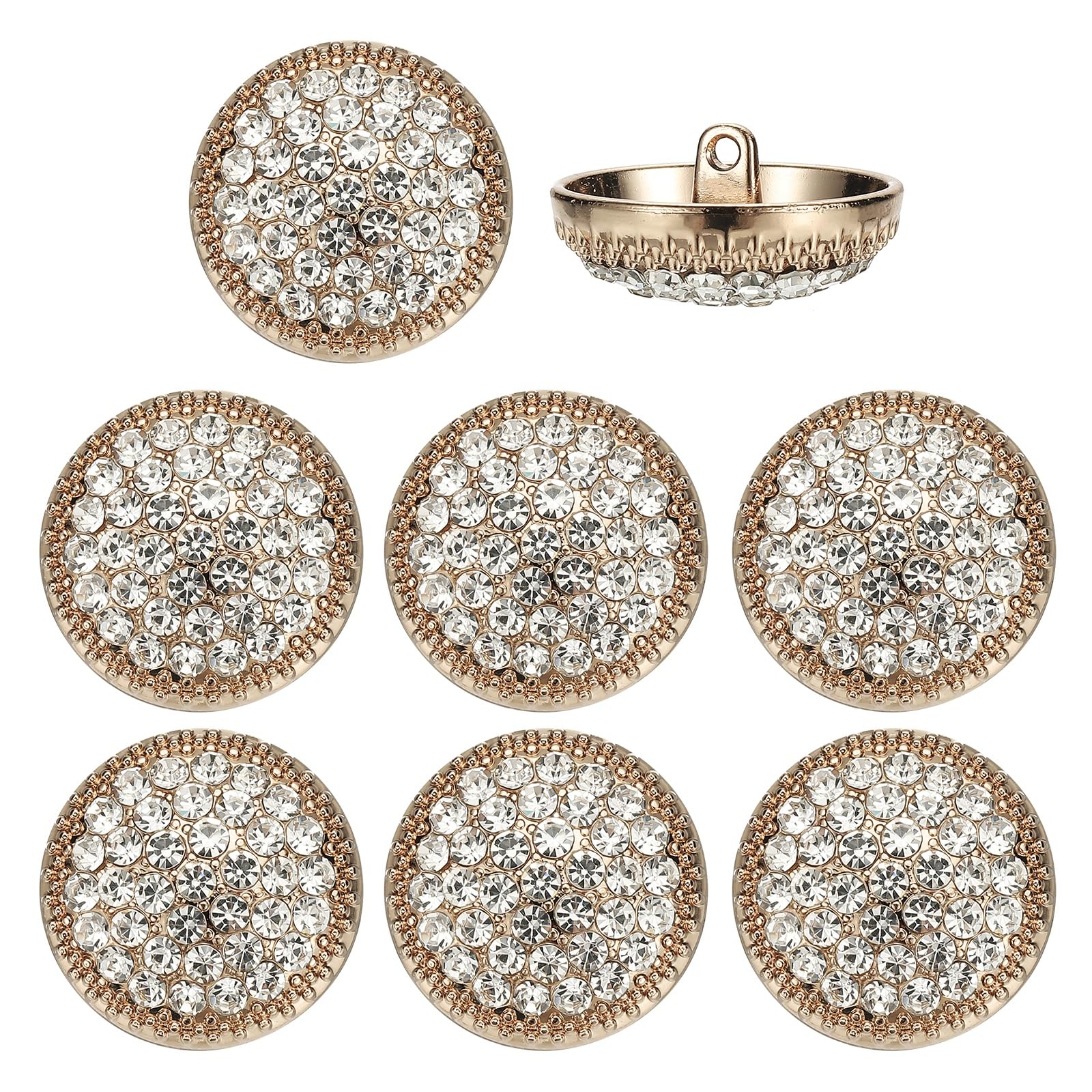 YELARXI Rhinestone Buttons, Sew on Rhinestone Button Metal Round - Fitting for (Clothing - Decoration - DIY Crafts - Sewing Accessories - Wedding) 8 Pcs & 25mm & Gold/White
