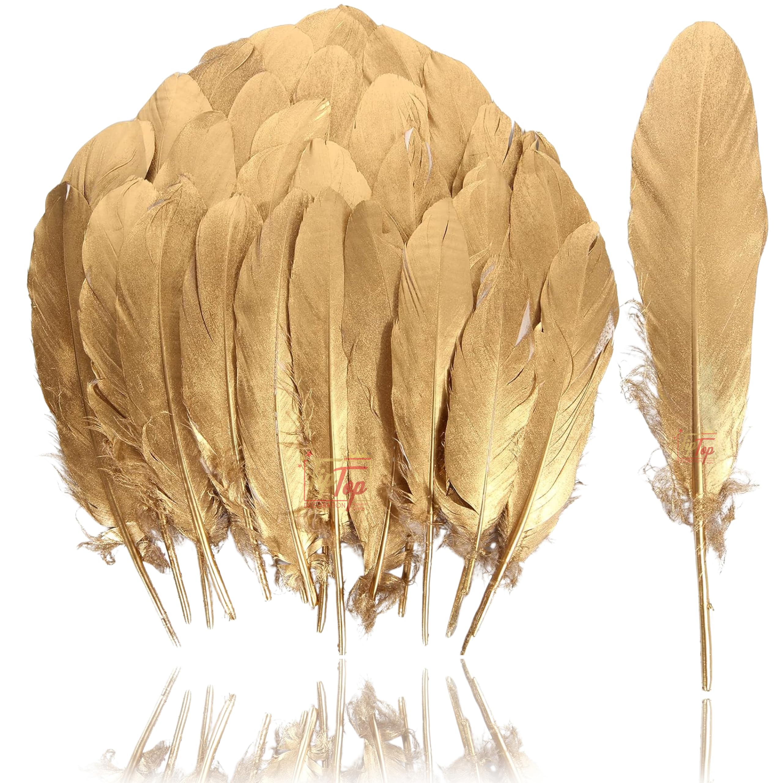 TIPTOP DECORATION Premium Shiny Goose Feather Plumes for Craft (10 Pieces) (18-20 cms) (Royal Gold)