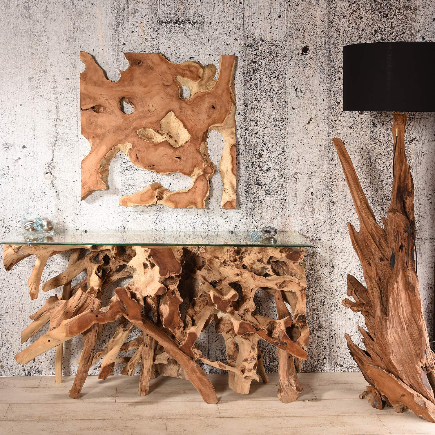 Vakarua Teakholz Wandbild 80x80 Kinada Wurzelholz Holzbild Treibholz Wanddeko Groß