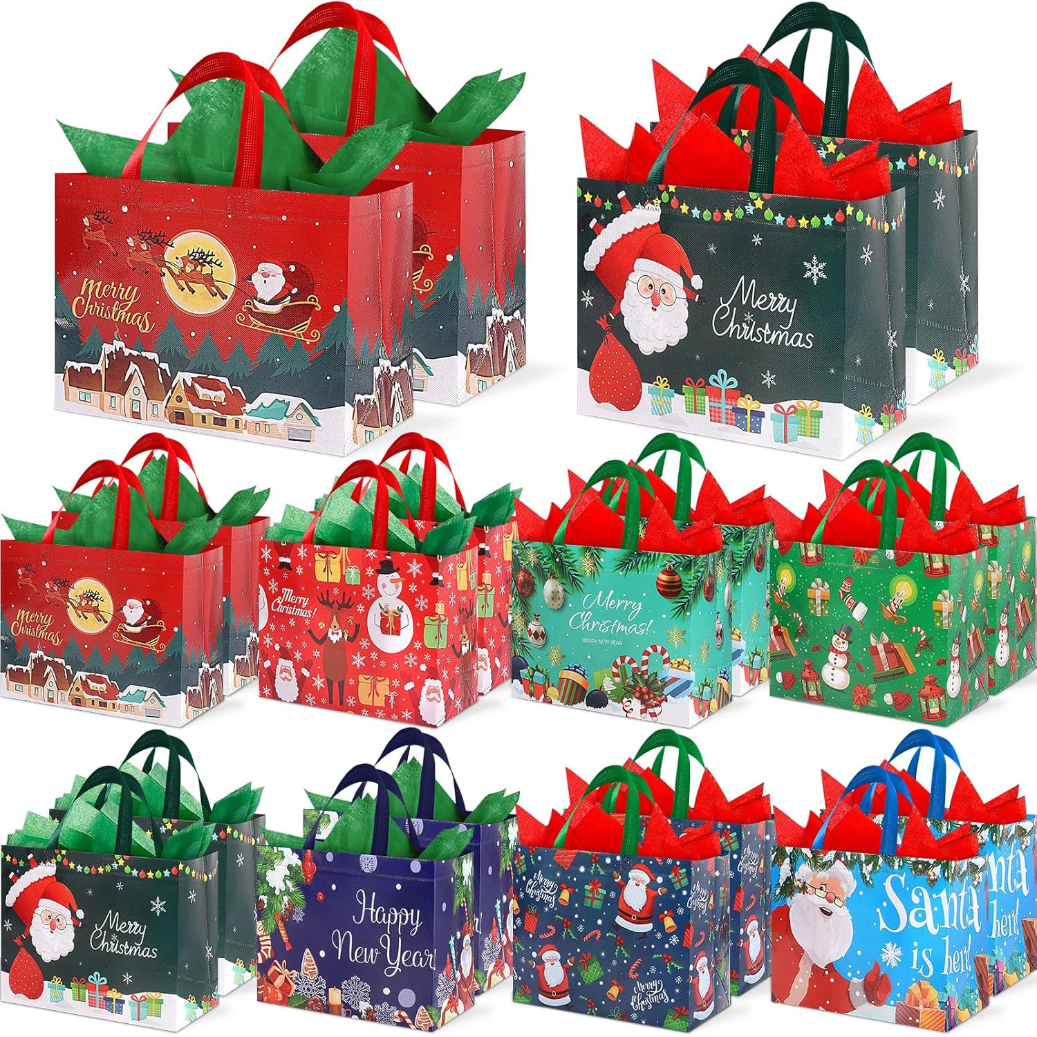 Miucat 16 Pack Large Christmas Gift Bags with Tissue Paper