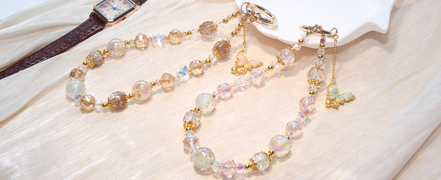 Sparkling Crystal Beaded Phone Wrist Strap For Phone Case Cell Phone Lanyard Keychain Wristlet Phone Chain Phone Charm Short Cell Phone Lanyards For Women Droplet Crystals Phone Strap Wrist Lanyard P 97972256