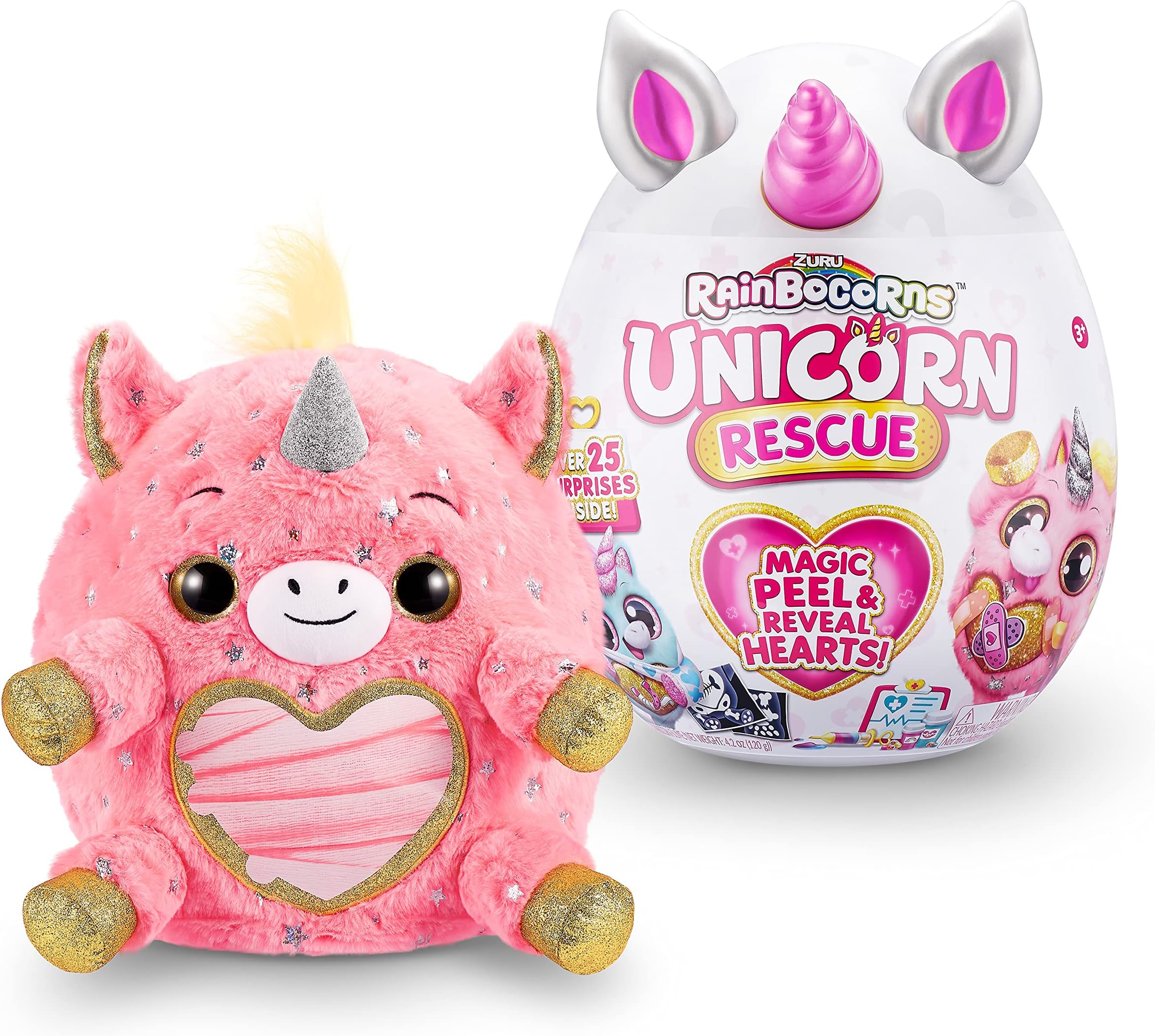 Rainbocorns Unicorn Rescue Surprise (Pink) by ZURU, Easter Basket Stuffers, Collectible Plush Stuffed Animal, Egg Toys, Sticker Pack, Magical Slime, Headband, Ages 3+ (DJ The Unicorn Plush)