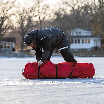 Eskimo 69445 Quickfish 3i Insulated Pop-Up Portable Hub-Style Ice Fishing Shelter, 34 Square Feet of Fishable Area, 3 Person Shelter, Red
