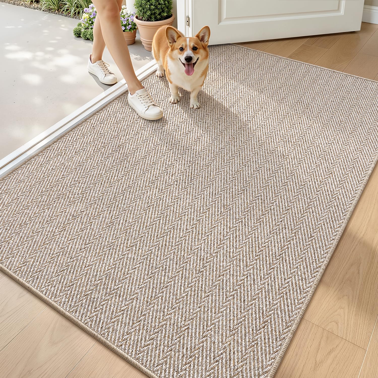 LUMI Indoor Door Mat for Entrance, Non Slip Low Profile Entryway Rug, Ultra-Thin Pet Friendly Welcome Mat, Unique Texture Design Doormat for Inside, Patio, Porch, 48"x72", Beige โ image 1