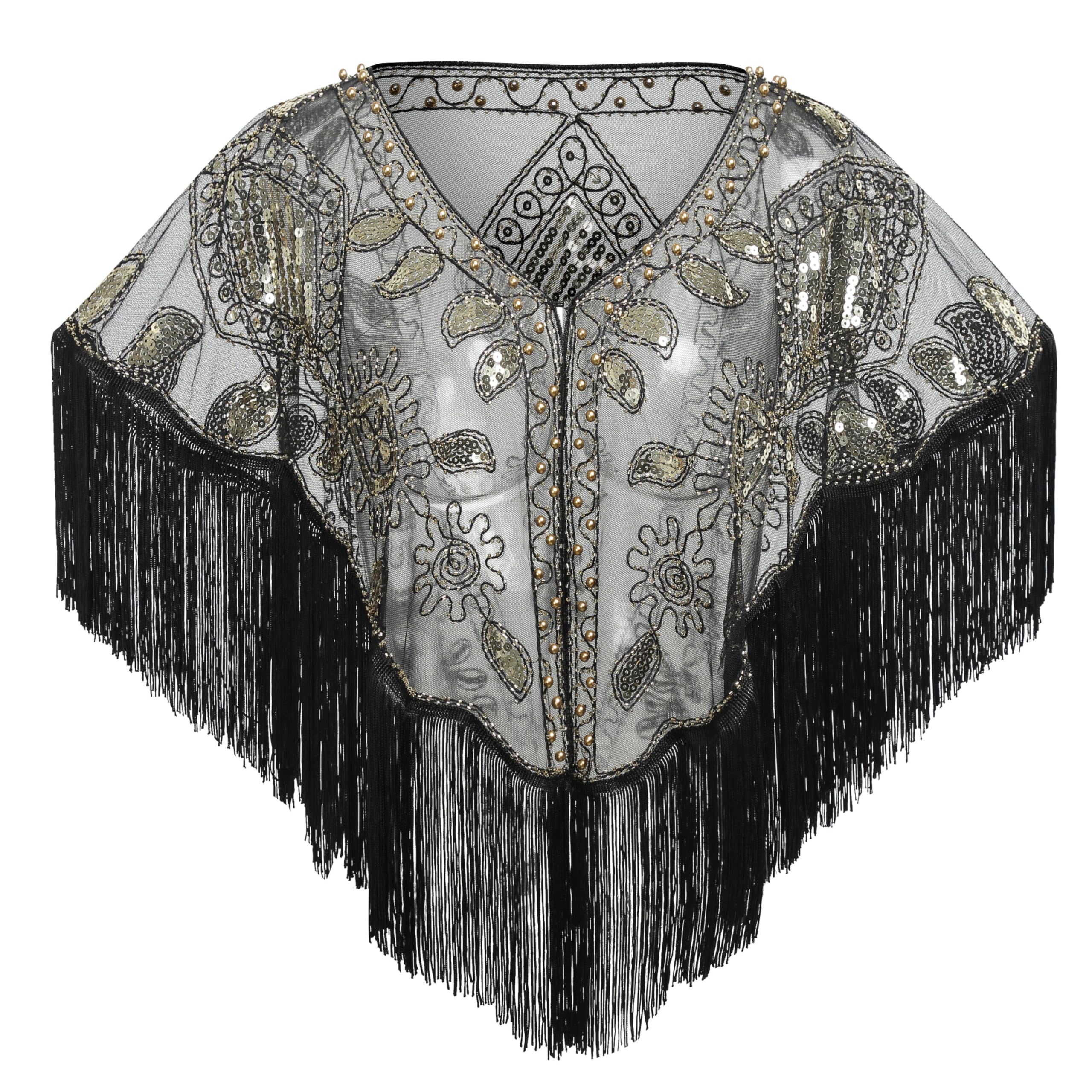 1920s Stola Damen Pailletten Umschlagtücher für Abendkleid Retro Stola Frauen Gatsby Party Schal Kostüm Accessoires Flapper Abdeckung
