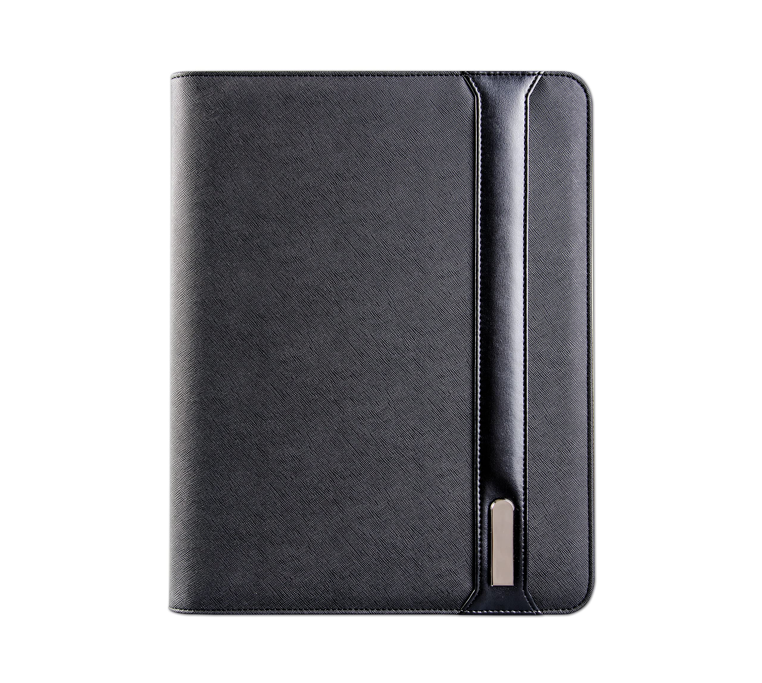 Cartella per conferenze A4 in pelle con cerniera, porta documenti con Powerbank da 8000 mAh e ricarica wireless, organizer per riunioni, viaggi (nero)