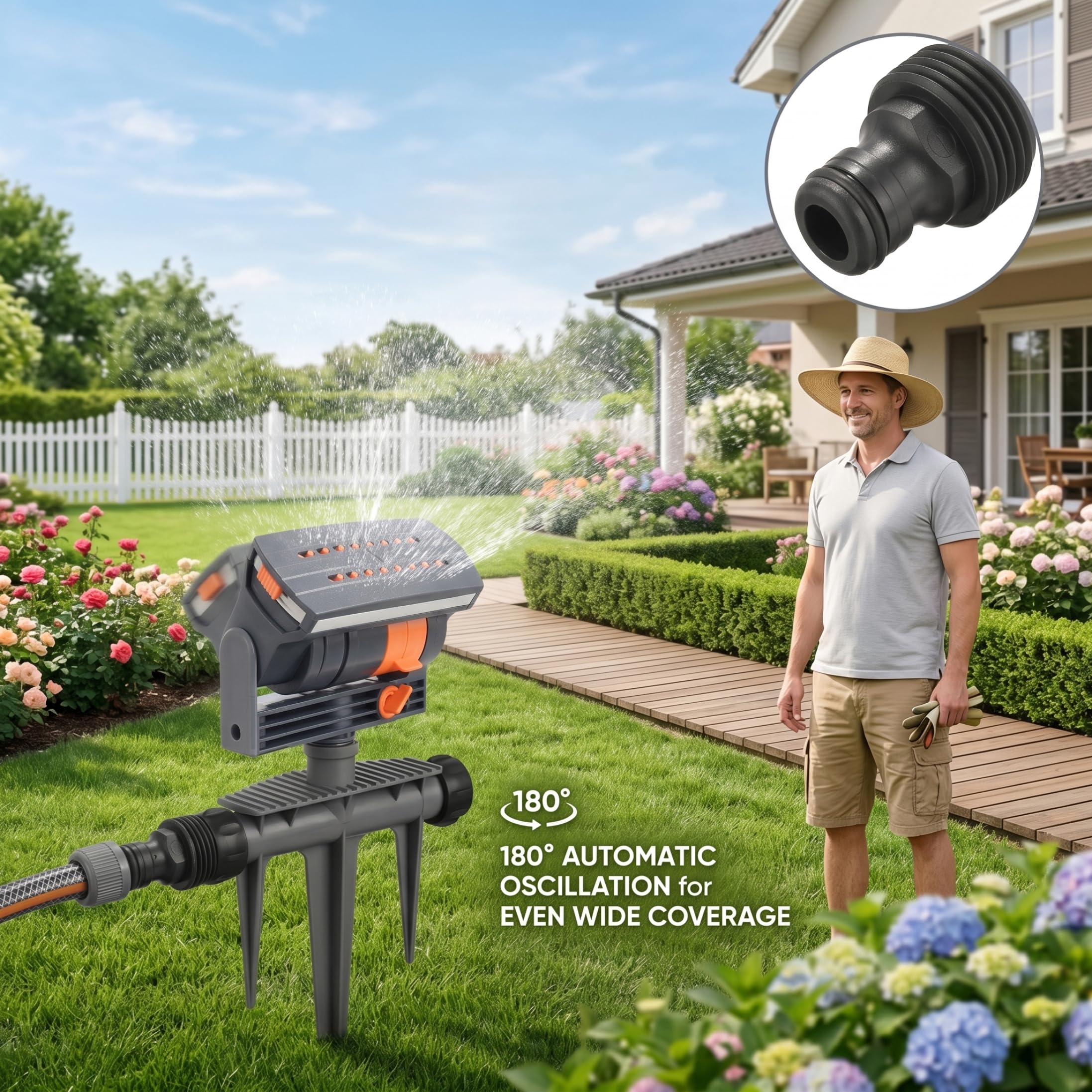 Aspersores, Aspersores De Césped para Jardín, Aspersor Oscilante Automático De Cobertura De 180 ° con Estaca De Trípode, Aspersor De Jardín De 4 Modos De Aspersión para Patio Y