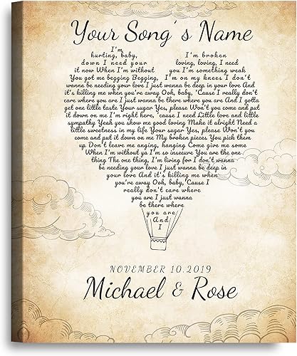 Vista 340 de Letras de música personalizadas, canciones, lienzo/fotos sin marco/impresiones enmarcadas con corazón en nombres de corazón, fecha de carga de fotos