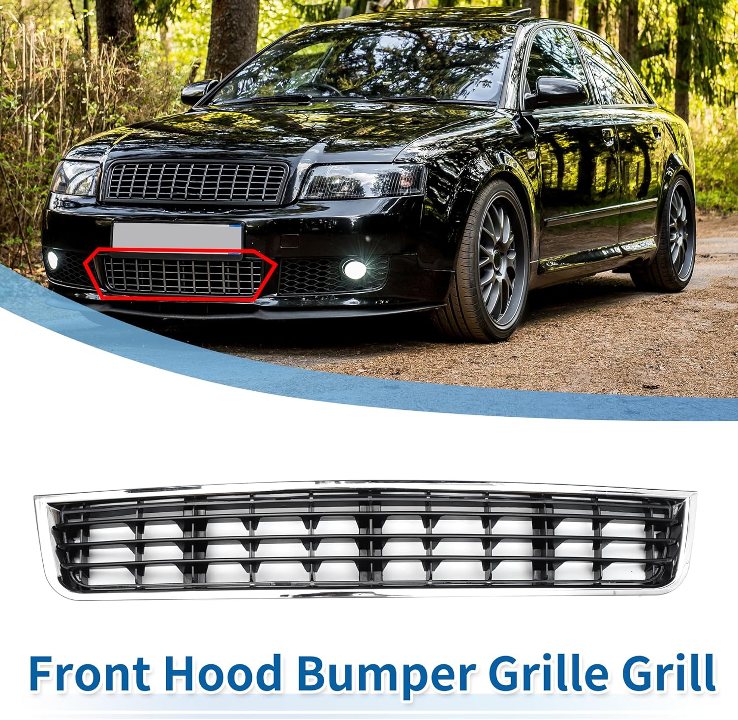 X AUTOHAUX No.8E080764701C Front Lower Hood Bumper Grille Grill for Audi A4 B6 2003-2005 Front Lower Bumper Kidney Grille Grill Black