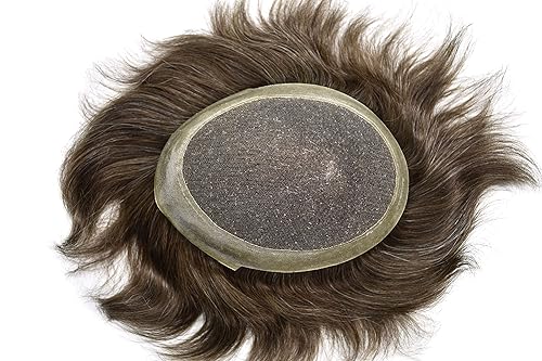 Miniatura 7 de Pieza de cabello humano tipo tupé para hombre, suave encaje suizo para hombres, unidades de repuesto invisibles de poliuretano de aspecto natural
