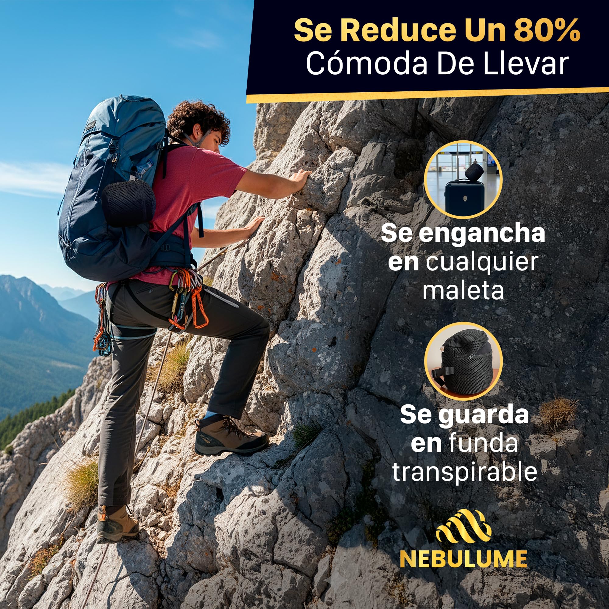 Almohada Viaje Premium - Almohada De Viaje para Cuello de Seda Helada y Soporte 360º - Cojin Avion Cuello con Hebilla Ajustable - Cojin Cervical con Funda Lavable Fácil - Travel Pillow