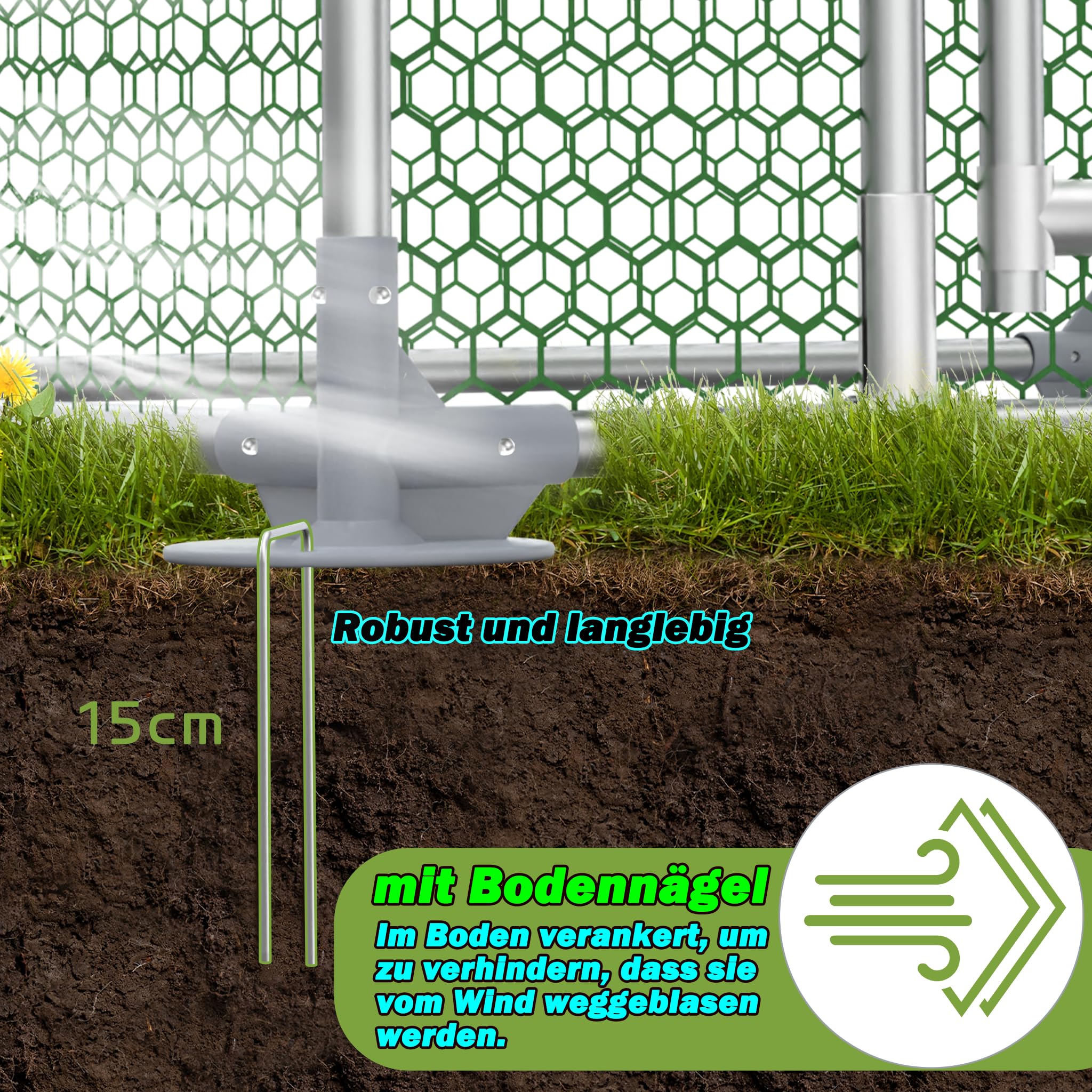 3x1m Hühnerstall, Freilaufgehege Kaninchen aus Verzinkter Stahl, Voliere Outdoor Wachtelstall mit Tür und PE Schatten Plane für Hühner Kleintiere, 3 m²