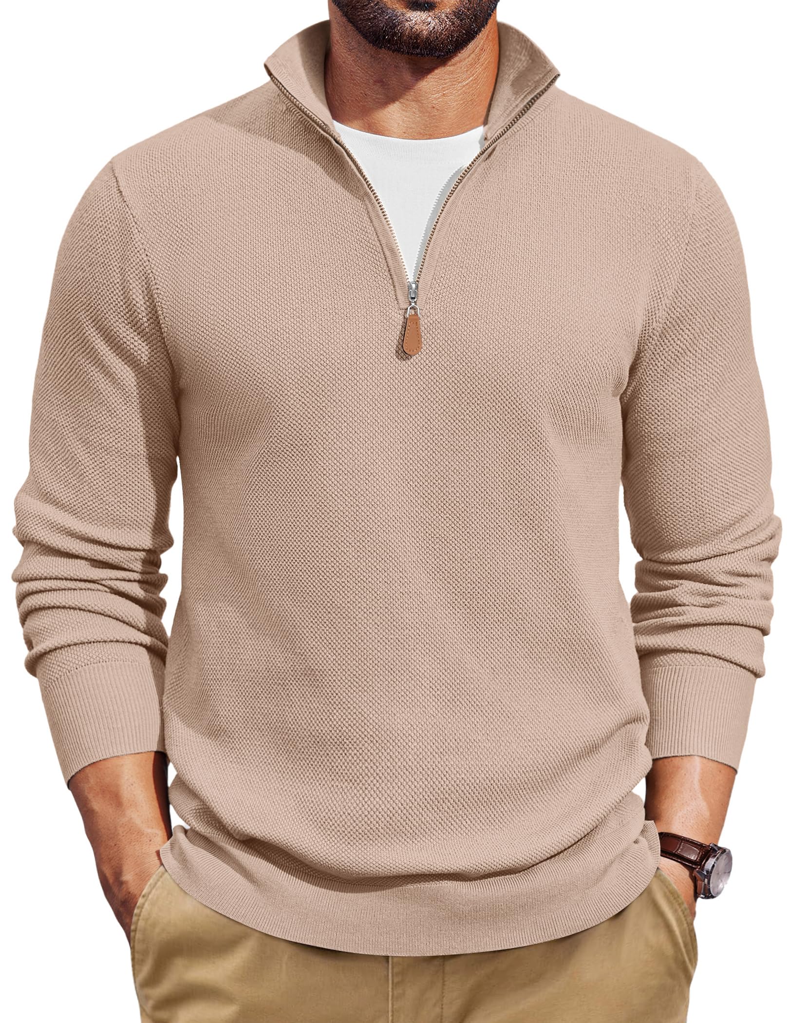 COOFANDY Maglione con Zip Uomo Pullover Invernale Maglione da Maglia Sweater Casual Regular Fit Maglioncino Firmato