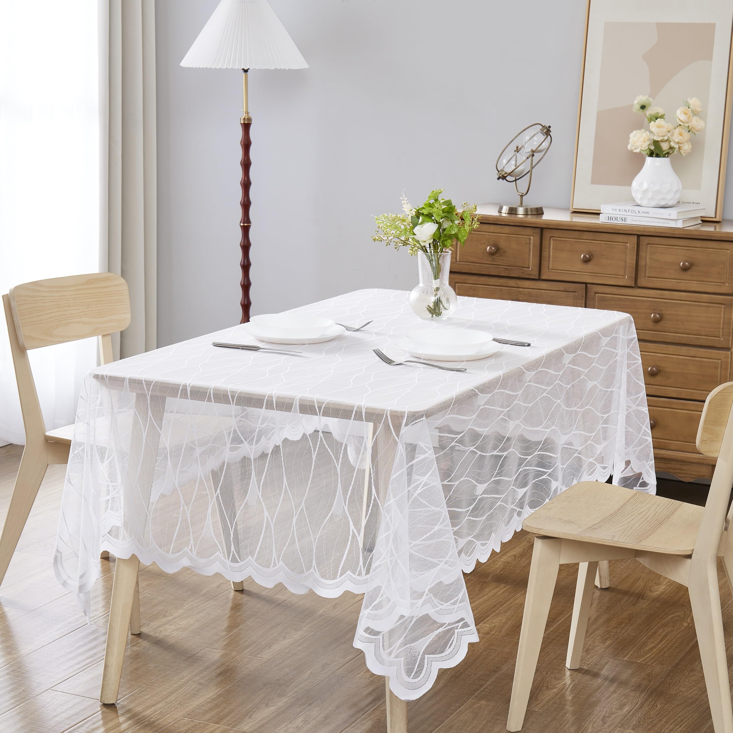 Linen Textured Rectangle/Oblong Tablecloth With Lace Trim Yarn Dyed Golden Purl Stripetable Cover Buffet Banquet Parties Event Holiday Farmhouse Kitchen D 4 thumbnail image