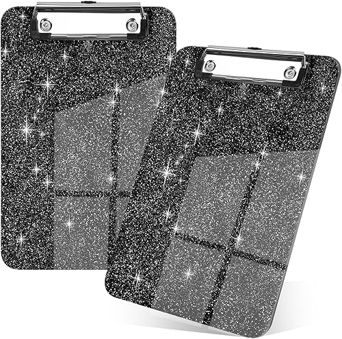 Miniatura 8 de Portapapeles de tamaño A5, portapapeles con purpurina con clip de perfil bajo, portapapeles de plástico brillante, lindo portapapeles colgante para
