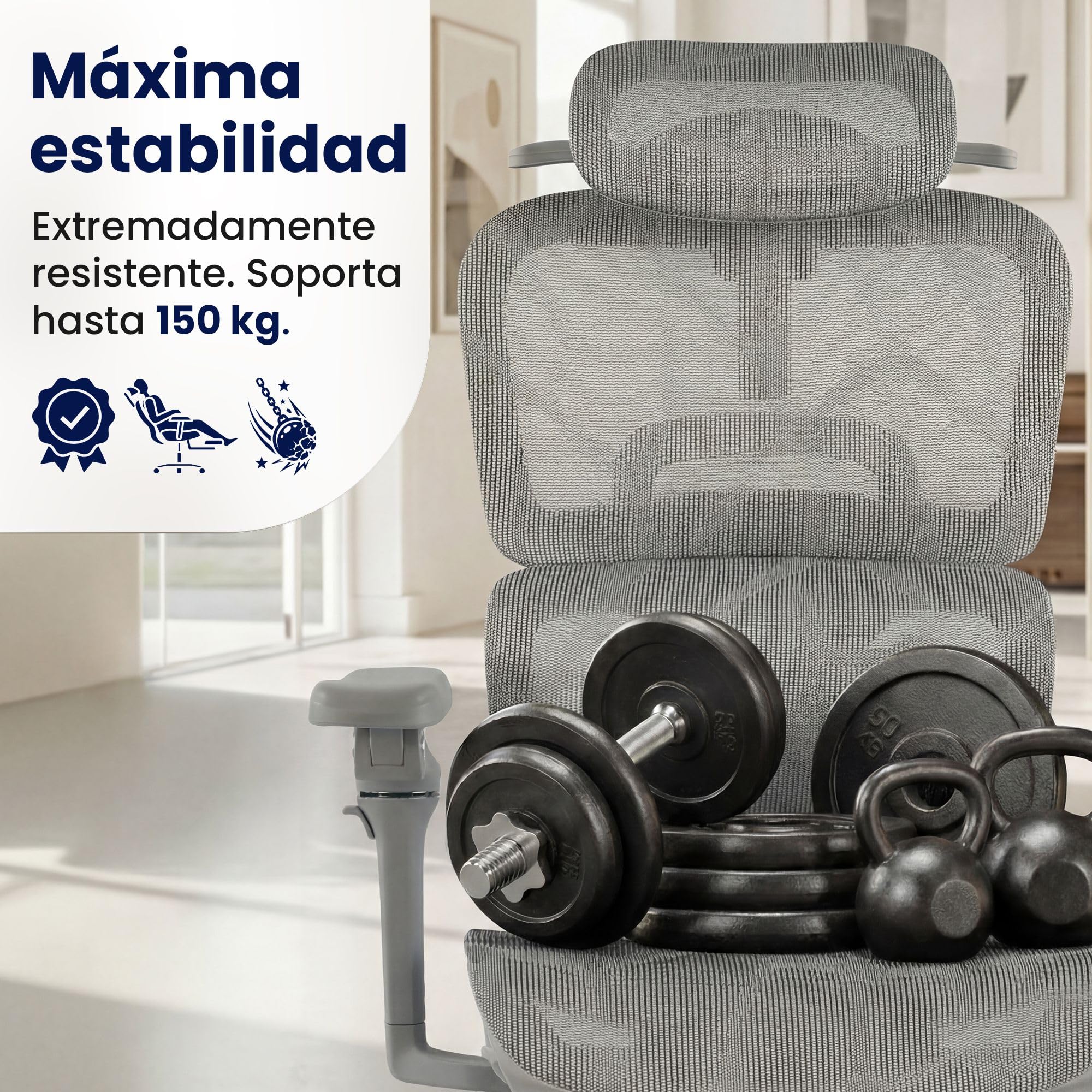 CLP Silla Oficina Ergonómica Jenson con Reposacabezas, Silla Escritorio Altura Regulable, Respaldo Reclinable 135o, Soporte Lumbar Color:Gris