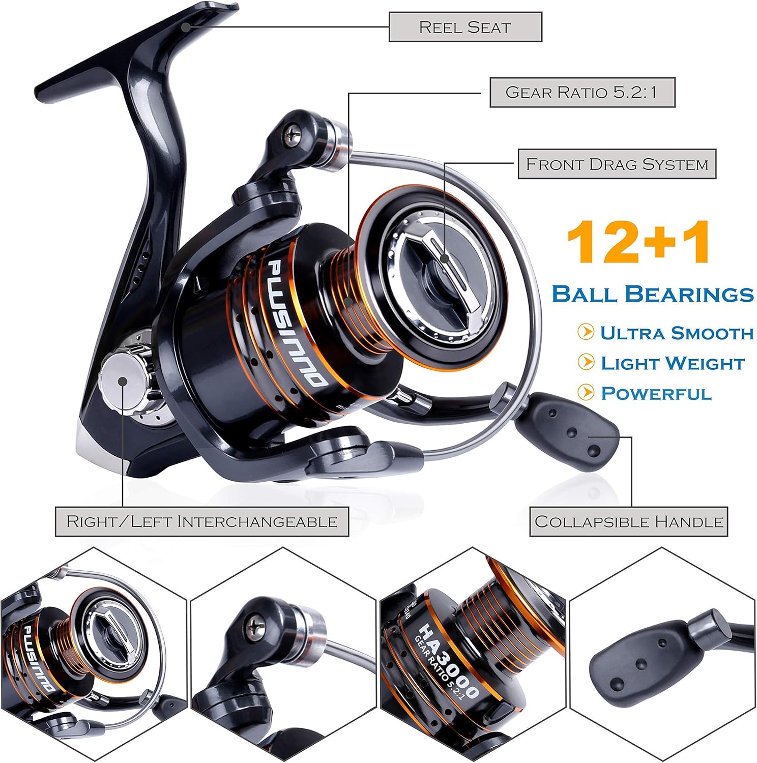 PLUSINNO Telescopic Fishing Rod and Reel Combo(2.4M 7.87FT),Fishing Net Fish Landing Net, Durable Nylon Material Mesh, Safe Fish Catching or Releasing