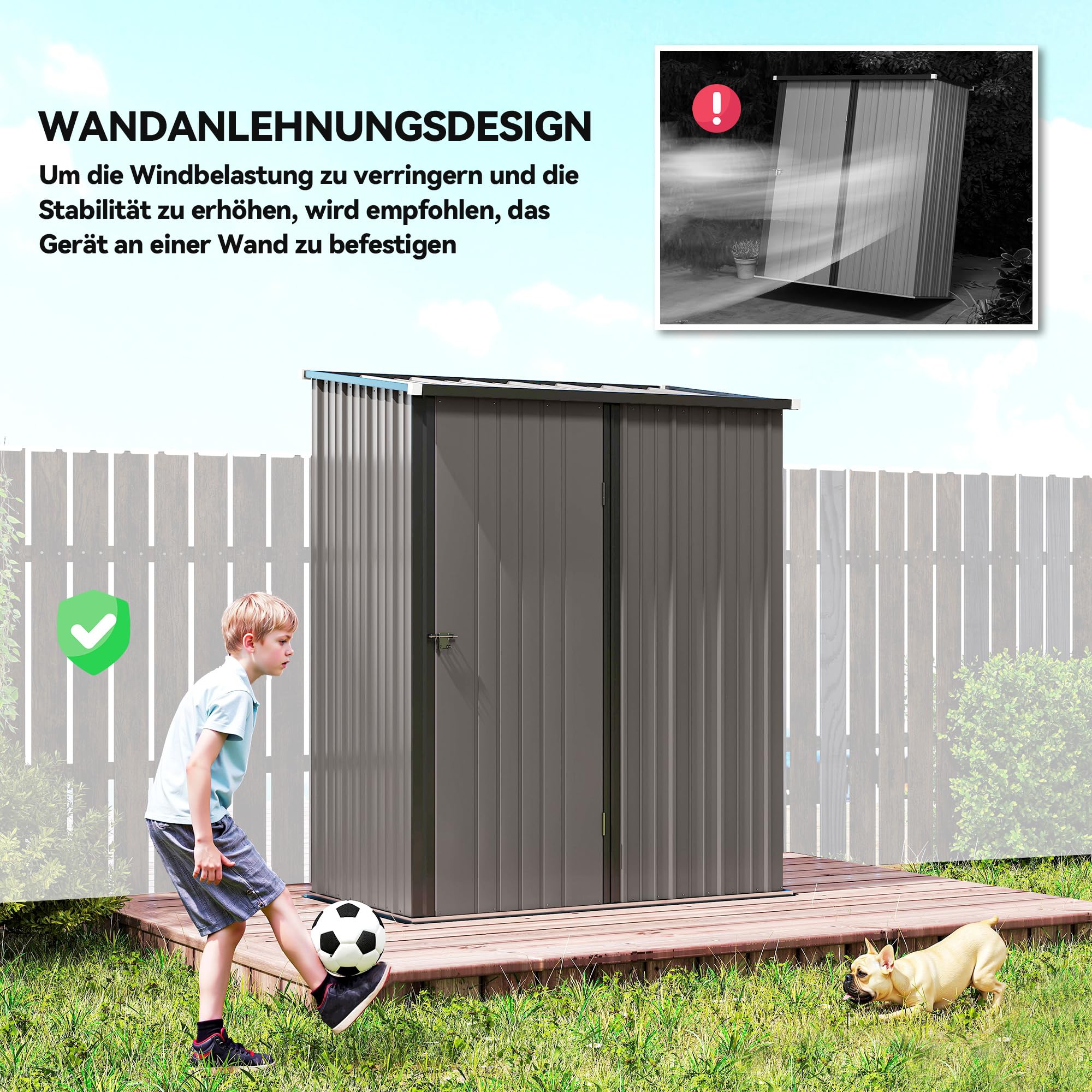 Outsunny Metall Gerätehaus 1,34m² 161,5 x 94,5 x 196cm Geräteschuppen mit Pultdach abschließbarer Tür wetterfest Garten Schuppen Hellgrau