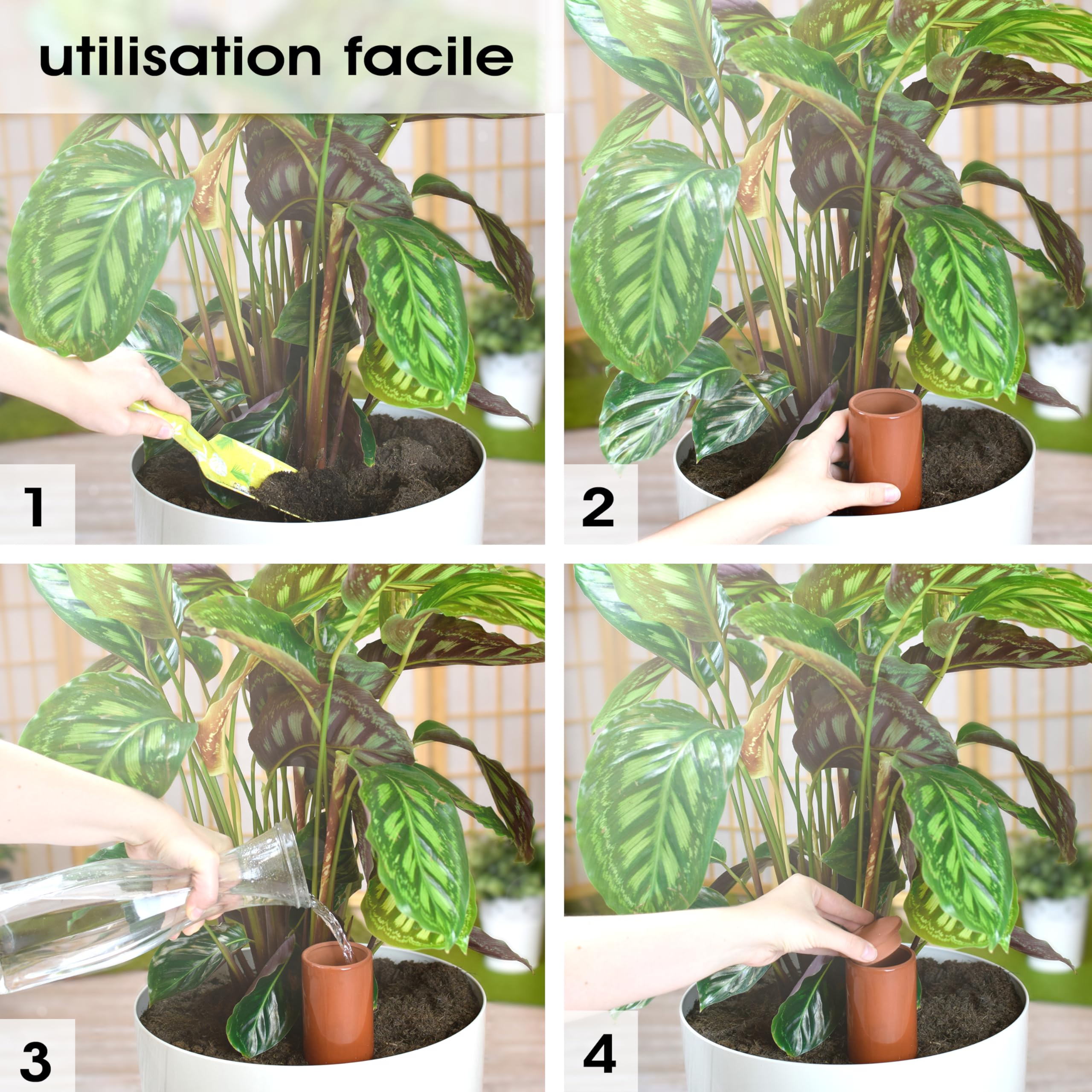 Arrosoir en terre cuite (2 x 530 ml) fait à la main pour arroser les plantes d'intérieur | Indicateur de niveau d'eau pour plantes | Watering can | Arrosoir pour plantes d'intérieur